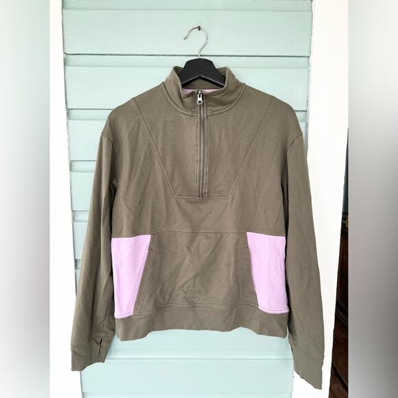 Pact‎ The Studio Quarter Zip Sweatshirt Green Purple Colorblock organic cotton M - Picture 1 of 9